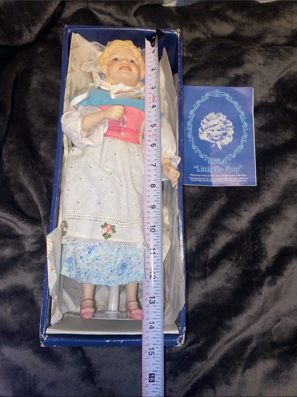 Knowles Porcelain Doll with Pink and Blue Dress-little bo peep